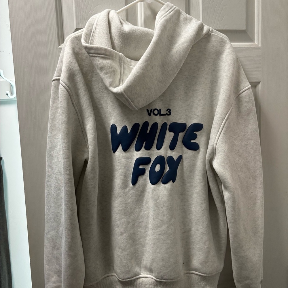 White Fox Boutique Cream Hoodie with Navy Logo - Picture 2 of 2